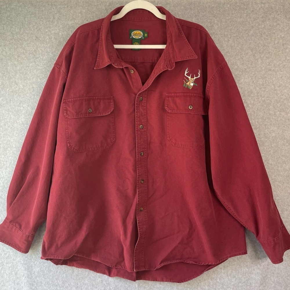Cabelas Maroon Button Down Deer Shirt Size 3X